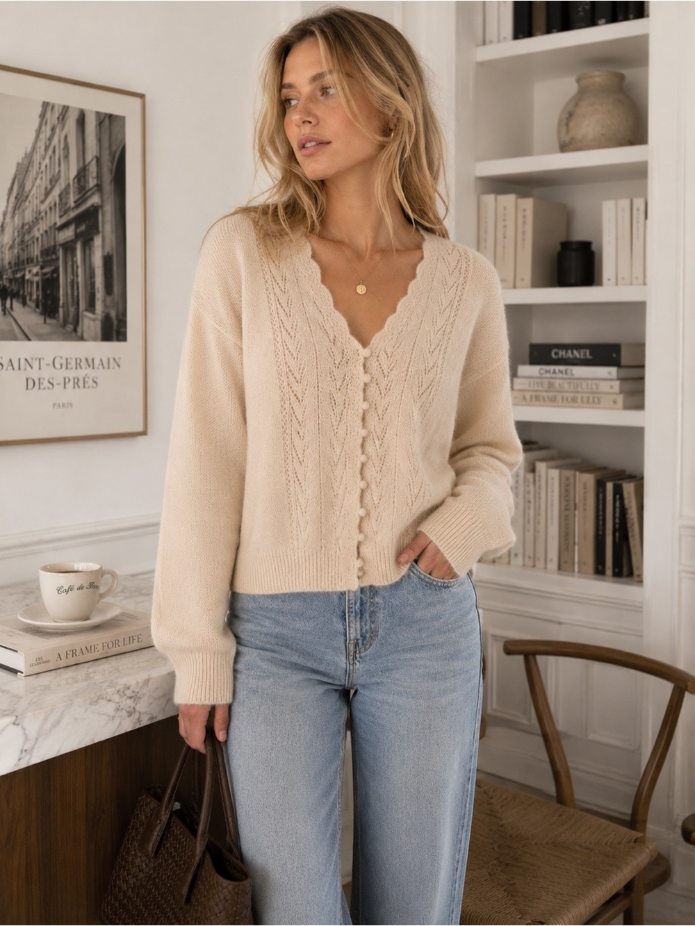 Camila Coelho Mohair Wool Blend Cardigan Sweater Cream M NWT - Picture 4 of 12